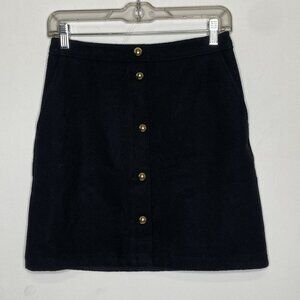 LOFT Skirt Women 00P Black Wool Gold Buttons Pockets Mini A-Line